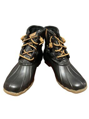 Sperry Saltwater Quilted Duck Boots Sz 7.5 Black STS80755 Quilted Rain Shoes
